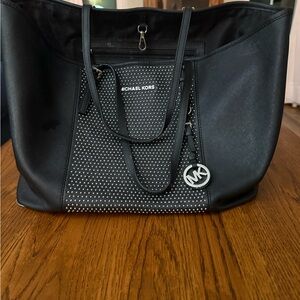 Michael Kors Black Leather Tote with Silver Stud Accents